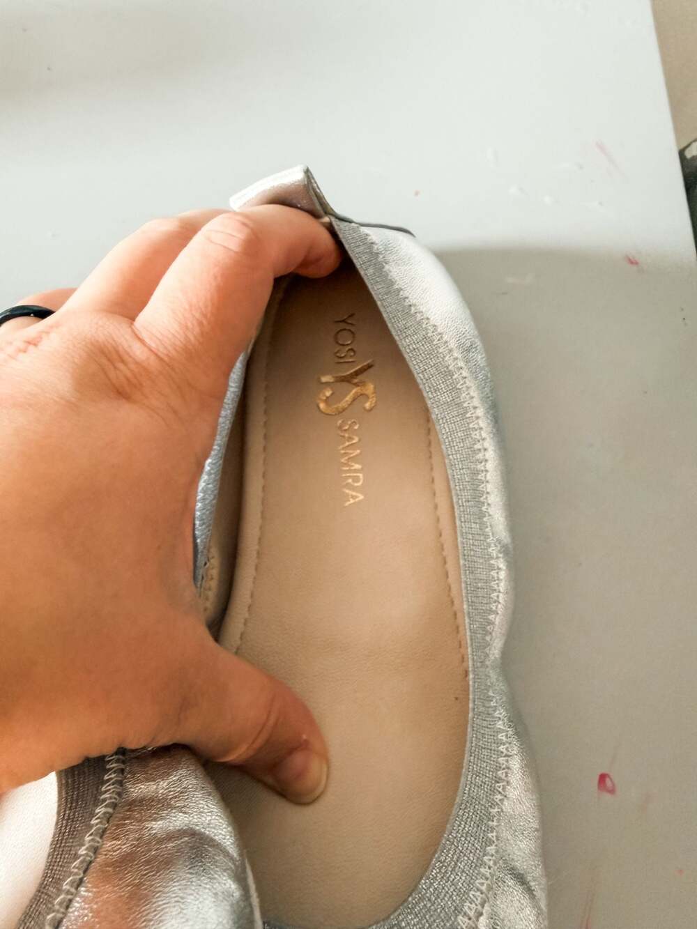 Leather Yosi Samra Samara Foldable Ballet Flats in Metallic Silver 8 - Picture 2 of 5
